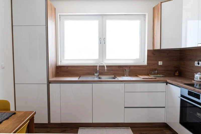 Kitchen with a window above the sink